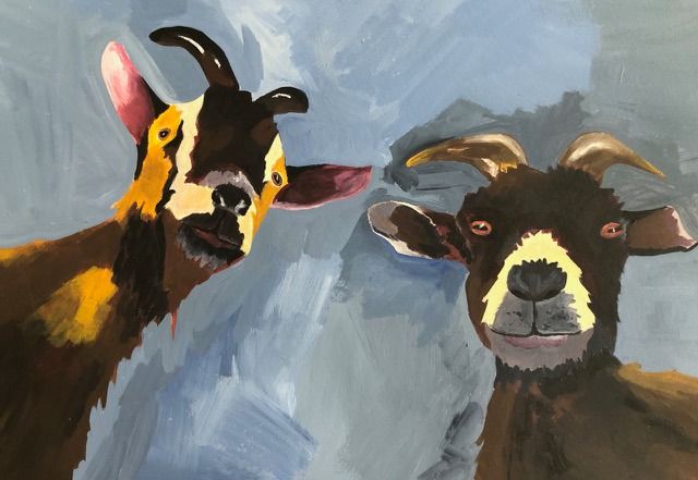 Join Amina Sly-Khan painting 2 goats in acrylic on canvas Friday 25th October, 2024 10.30 - 1pm 