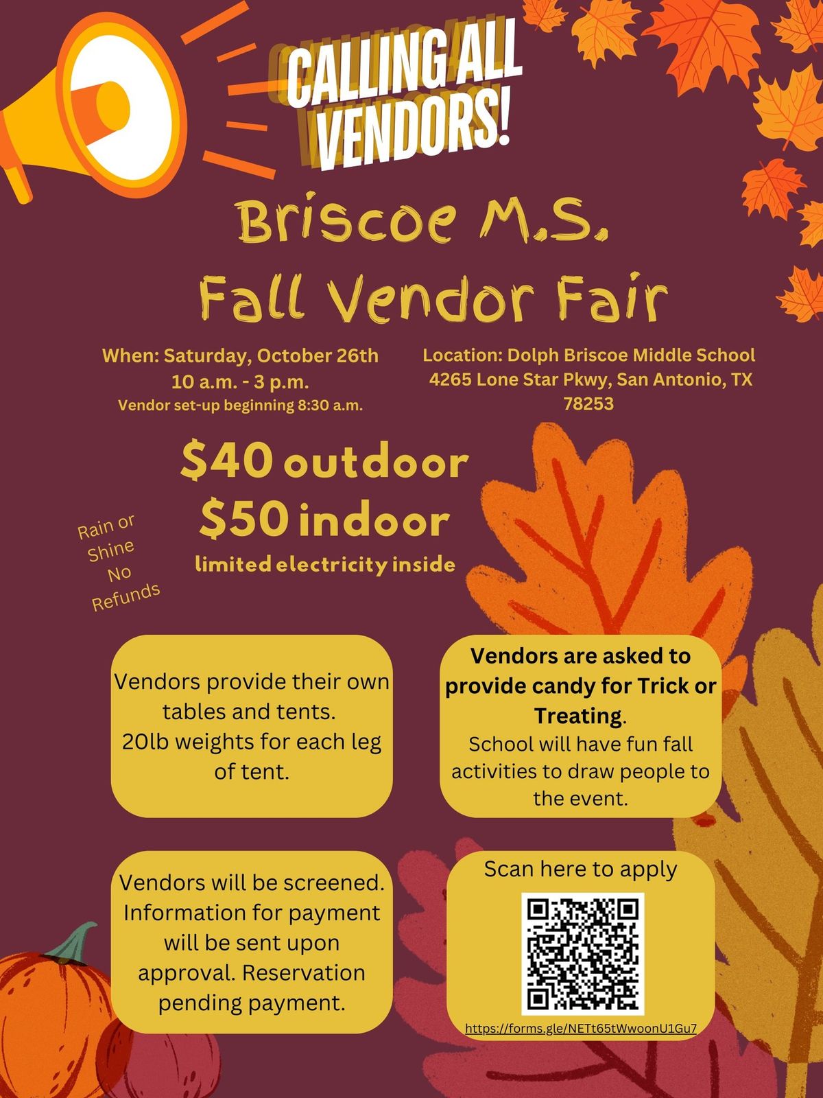 Briscoe MS Vendor Fair and Fall Fest (Vendor Spots)