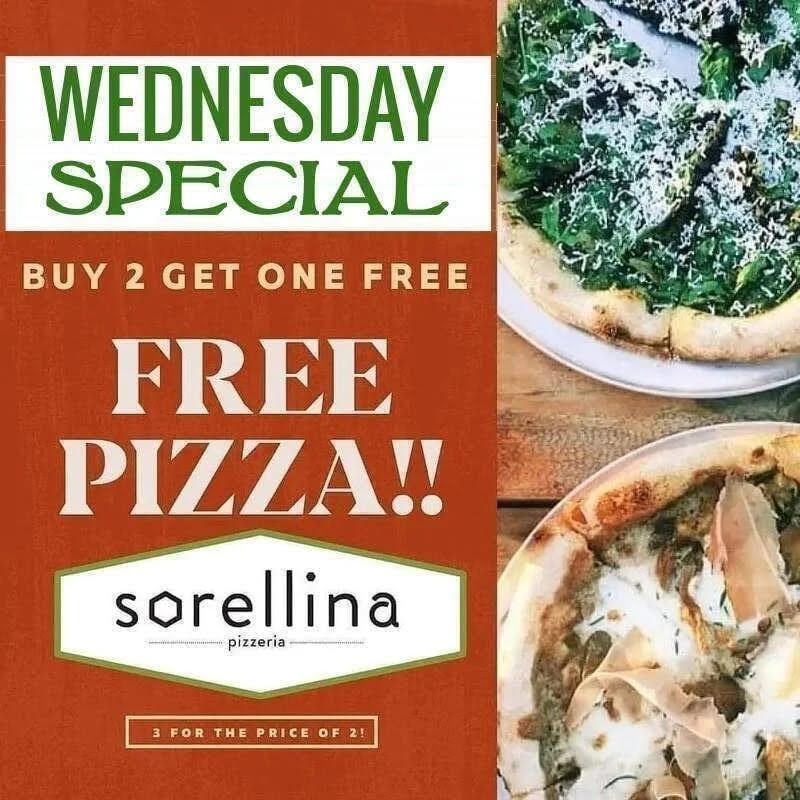 WEDNESDAY B2G1 (BUY 2 GET 1 FREE PIZZA NIGHT)