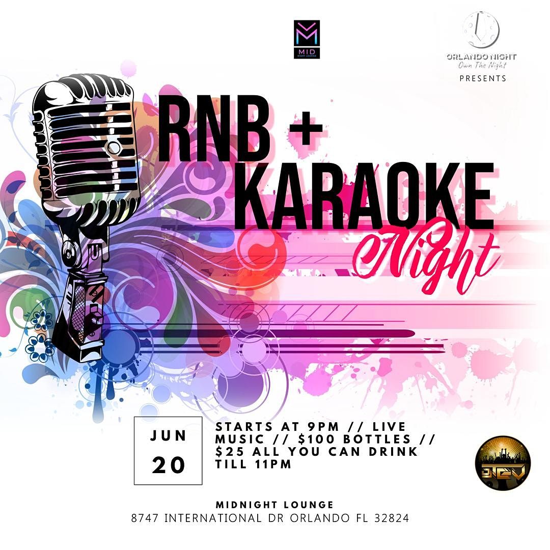 R&B karaoke night, Midnight lounge, Orlando, 19 June to 20 June