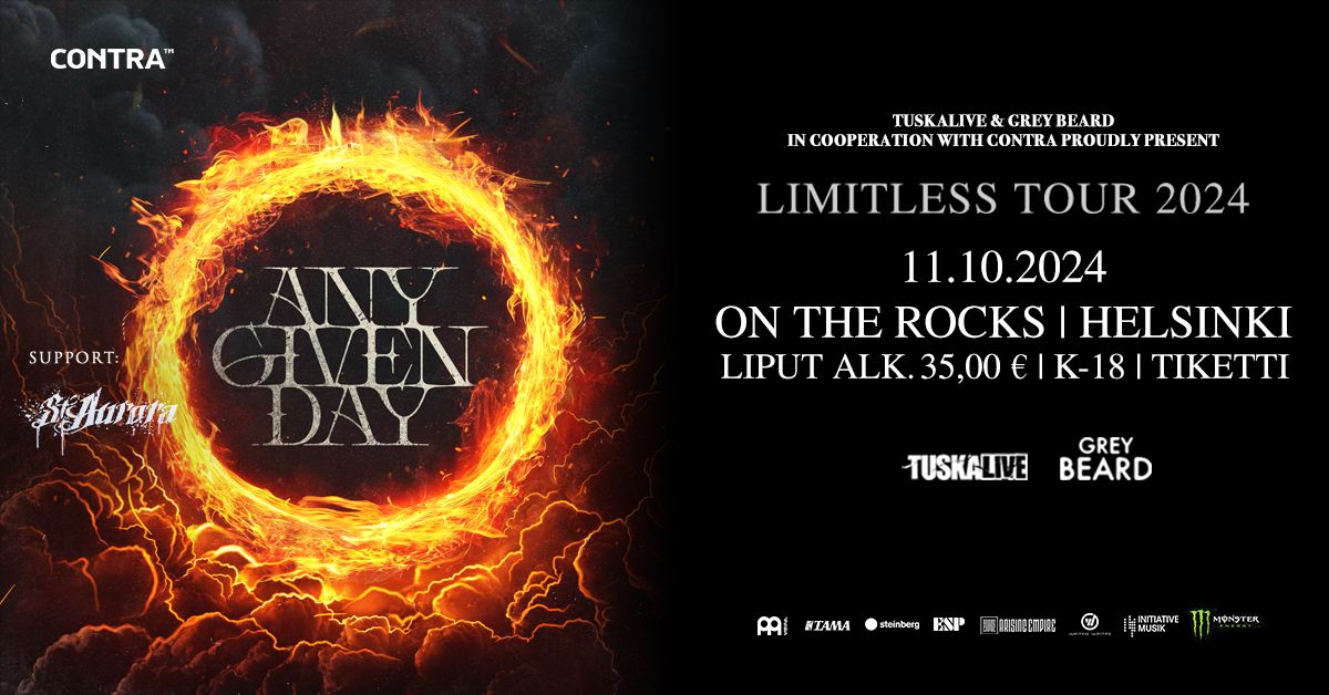 TuskaLive: ANY GIVEN DAY (GER) + Support: St. Aurora, Fri 11.10.2024, Helsinki On The Rocks