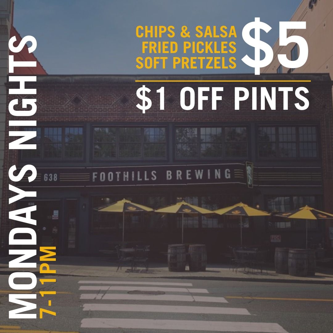 $5 Apps & $1 off Pints - Mondays @ Foothills