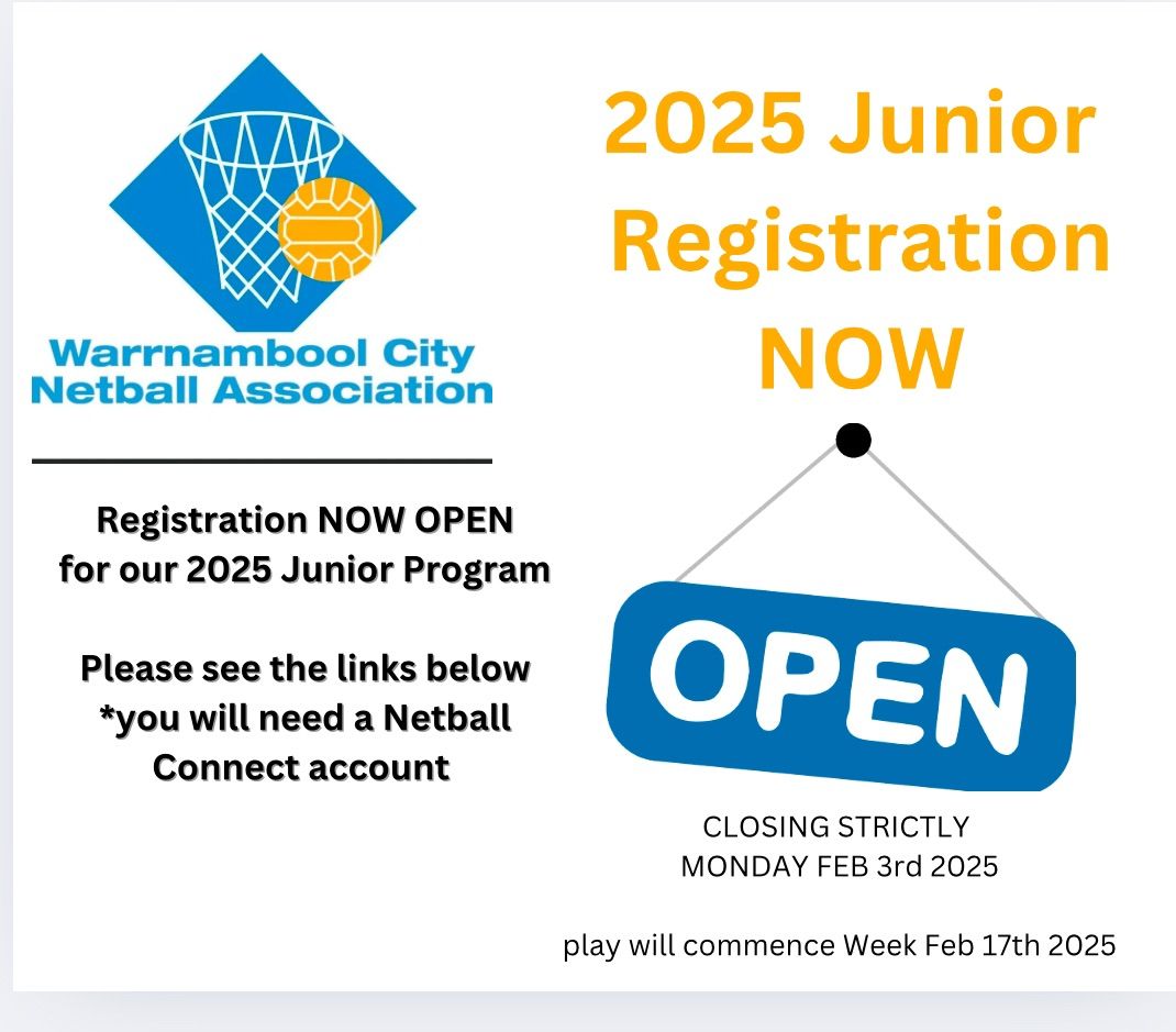 2025 Junior Netball Programs - registrations now open. close Monday Feb 3rd 2025!