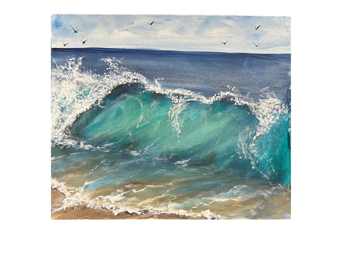 "The Art Of Motion" 11x14 Acrylic Wash Crashing Wave Workshop