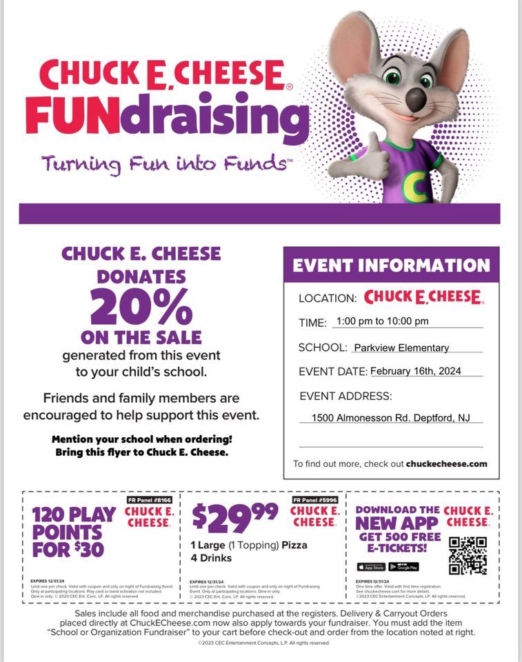 Parkview's Chuck E Cheese Fundraiser 