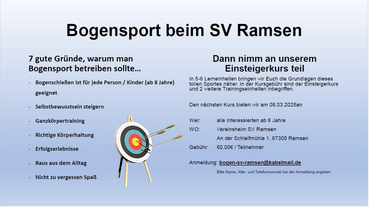 Einsteigerkurs im Bogensport beim SV Ramsen