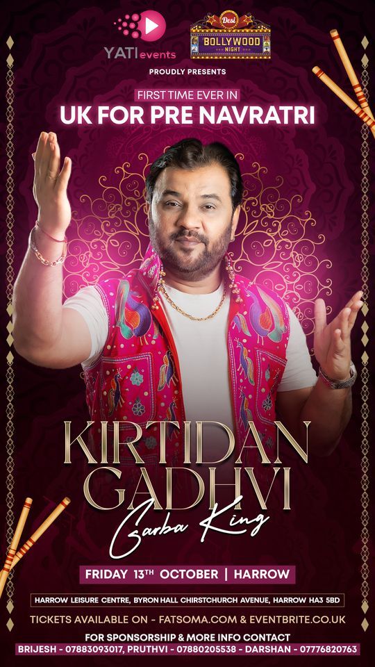 Kirtidan Gadhvi PreNavratri for the First time in UK, Harrow Leisure Centre, 13 October 2023 Kirtidan Gadhvi PreNavratri for the First time in UK, Harrow Leisure Centre, 13 October 2023