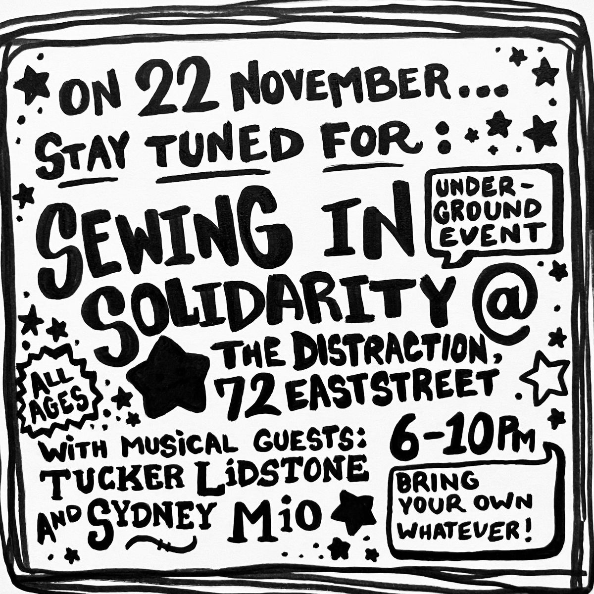 Sewing In Solidarity w\/ musical guests: Tucker Lidstone & Sydney Mio