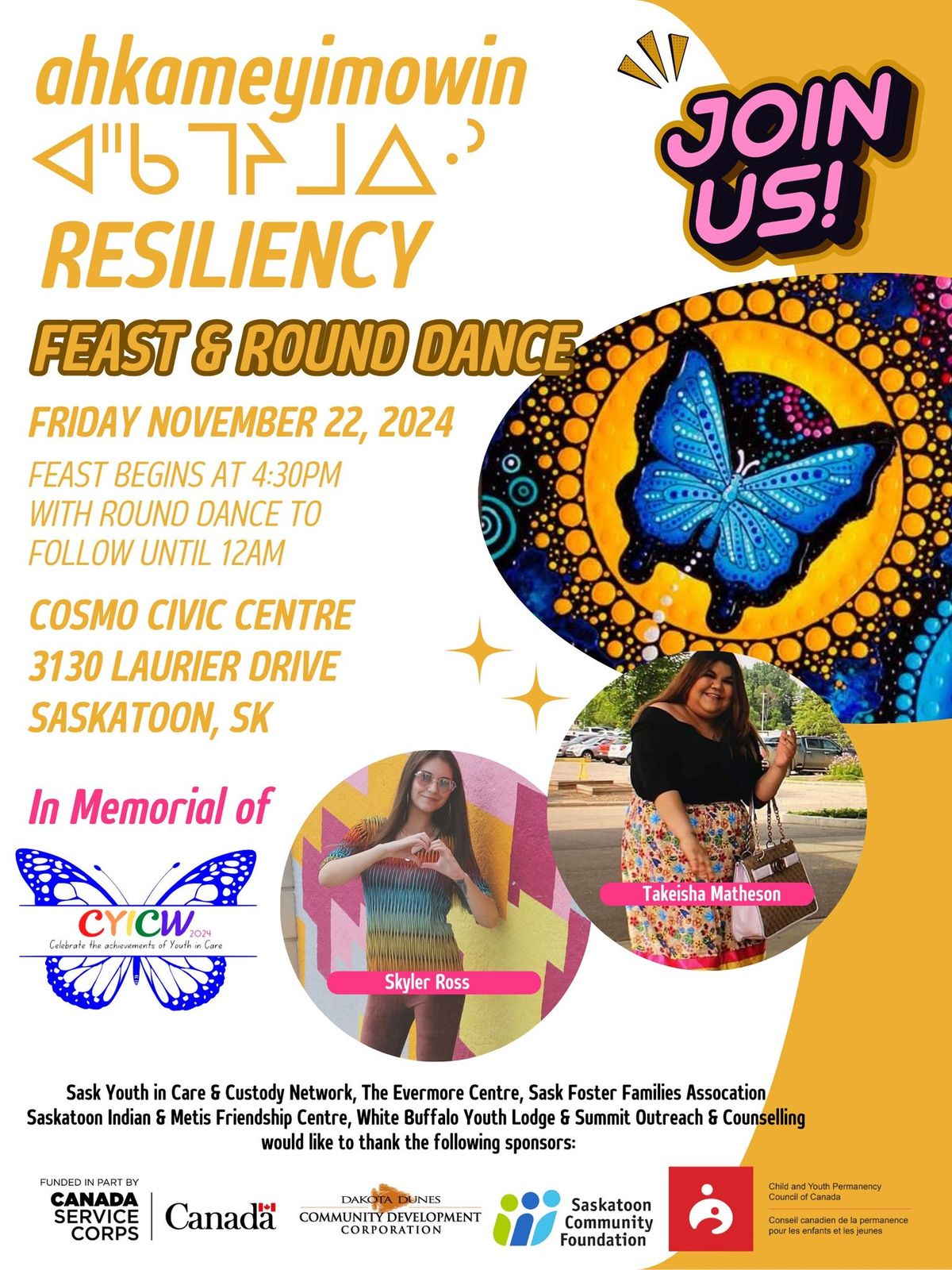 ahkameyimowin \u140a\u1426\u1472\u14a3\u1528\u14a7\u1403\u1427\u1423 Resiliency Feast and Round Dance