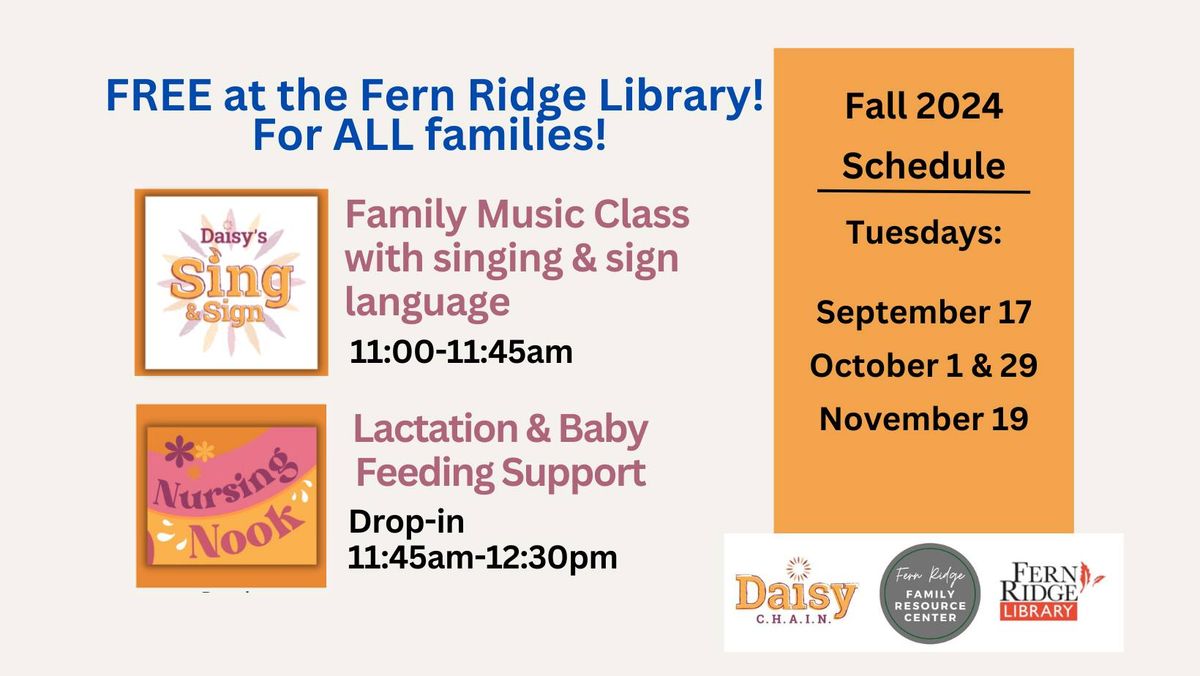 FREE Family Music Class & Nursing Nook at the Fern Ridge Library!