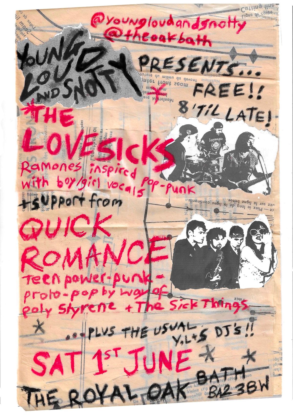 Lovesicks + Quick Romance play Young, Loud & Snotty on Sat 1st June at Royal Oak, Bath