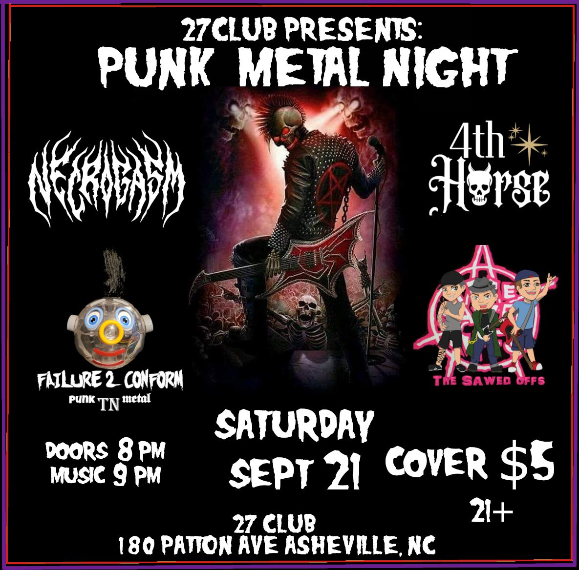 27 Club Punk Metal Night: Necrogasm, 4th Horse, Failure 2 Conform, The Sawed Offs