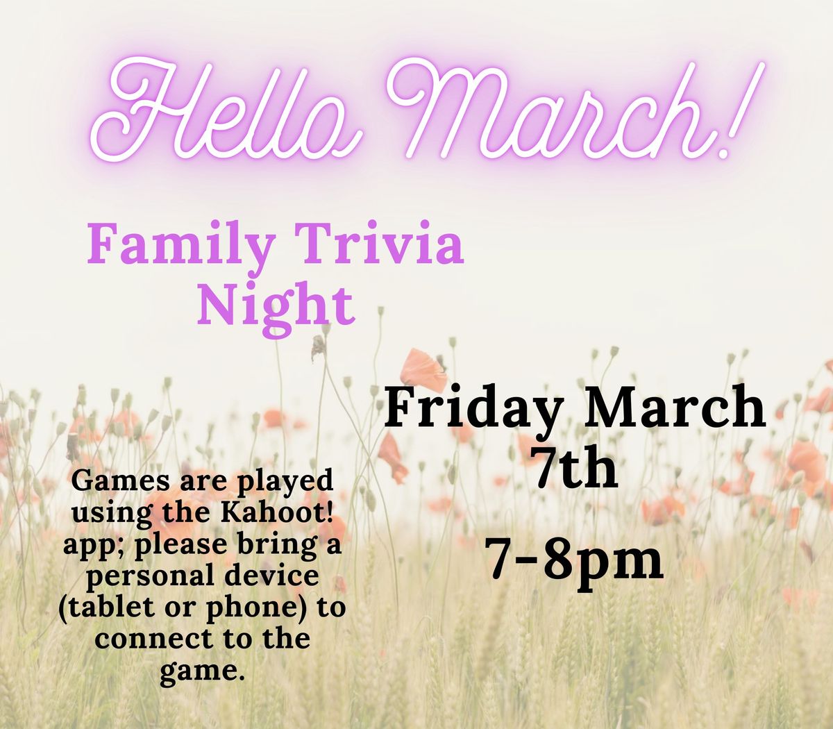 Family Trivia Night: Hello March!