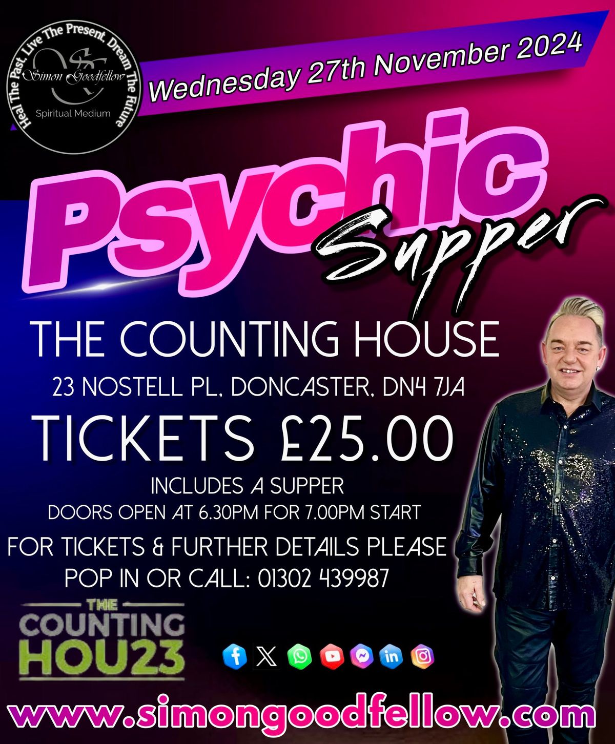 Join our Psychic Supper Evening back at the Counting House Bessacarr Doncaster 