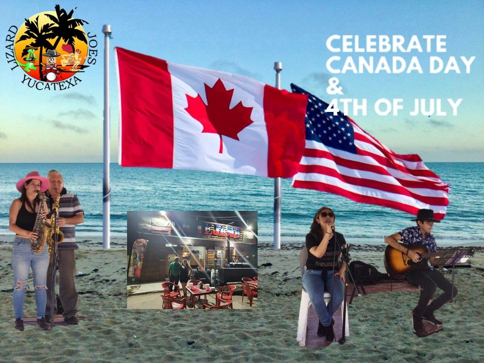 Celebrate Canada Day and also USA Independence Day with BBQ & Live Music at Lizard Joes Yucatexa