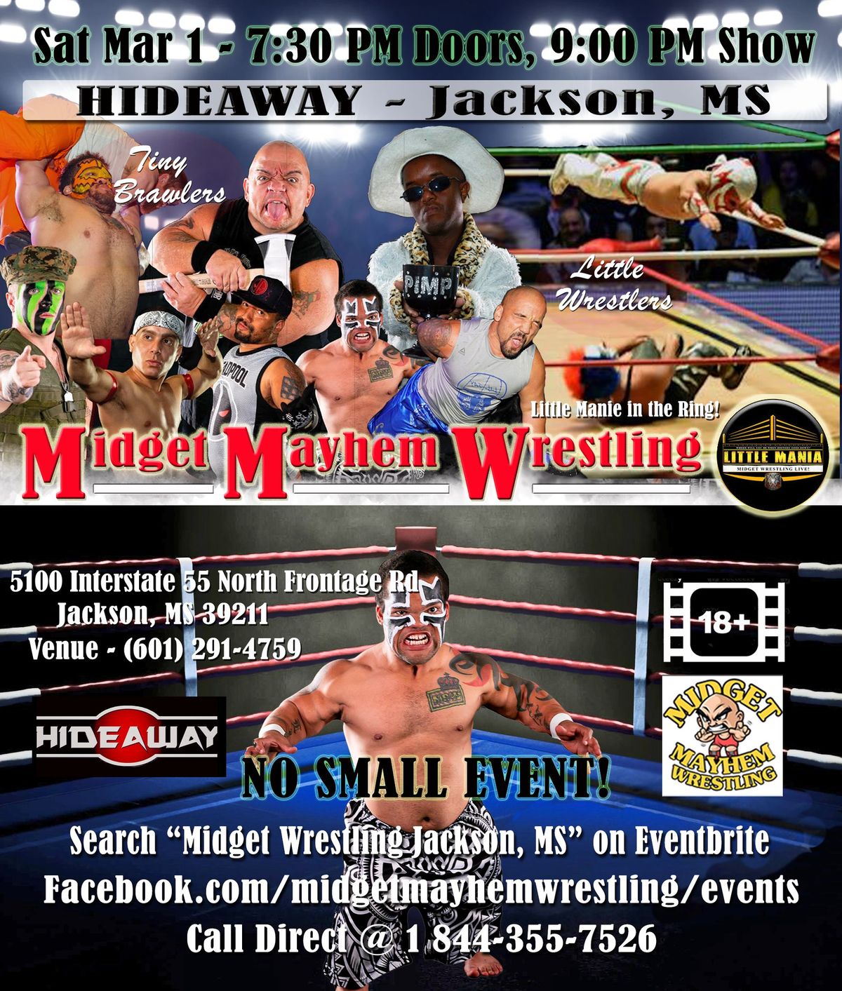 Midget Mayhem Micro-Wrestling Event - Jackson MS 18+