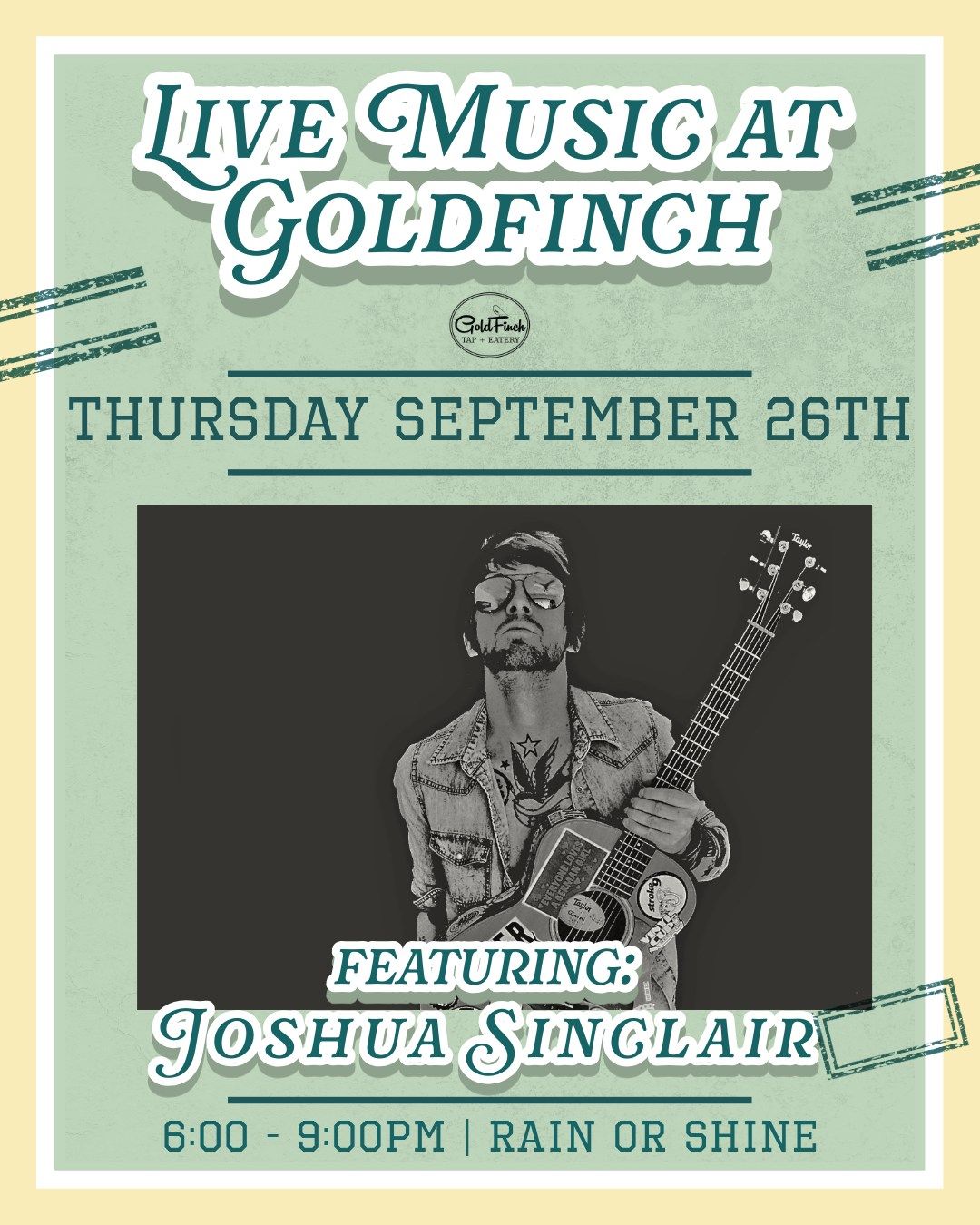 Live Music by: Joshua Sinclair - At Goldfinch Tap + Eatery