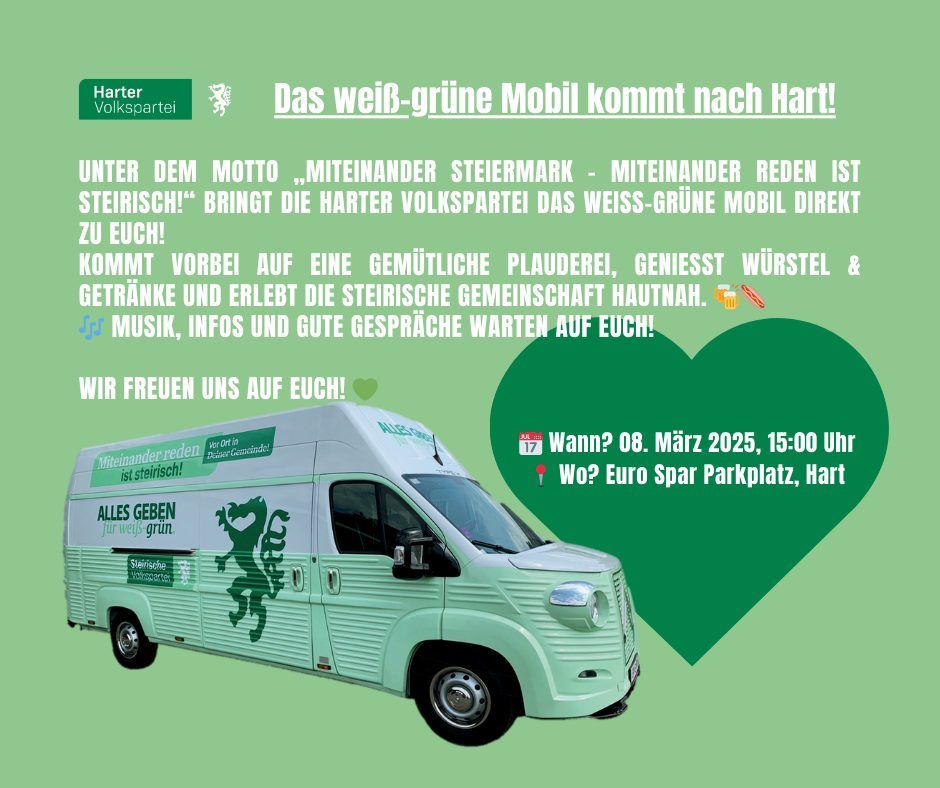 Das wei\u00df-gr\u00fcne Mobil kommt nach Hart!