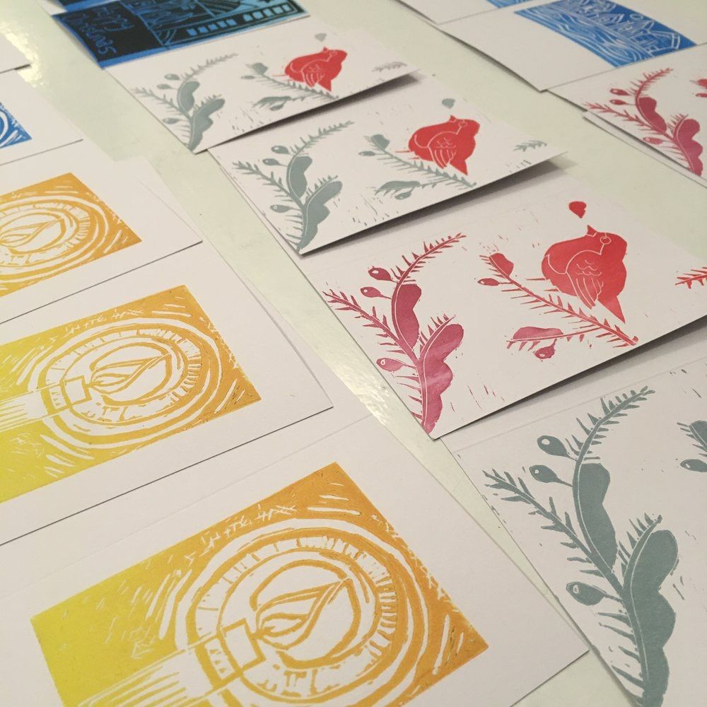 Linocut Printed Christmas Cards