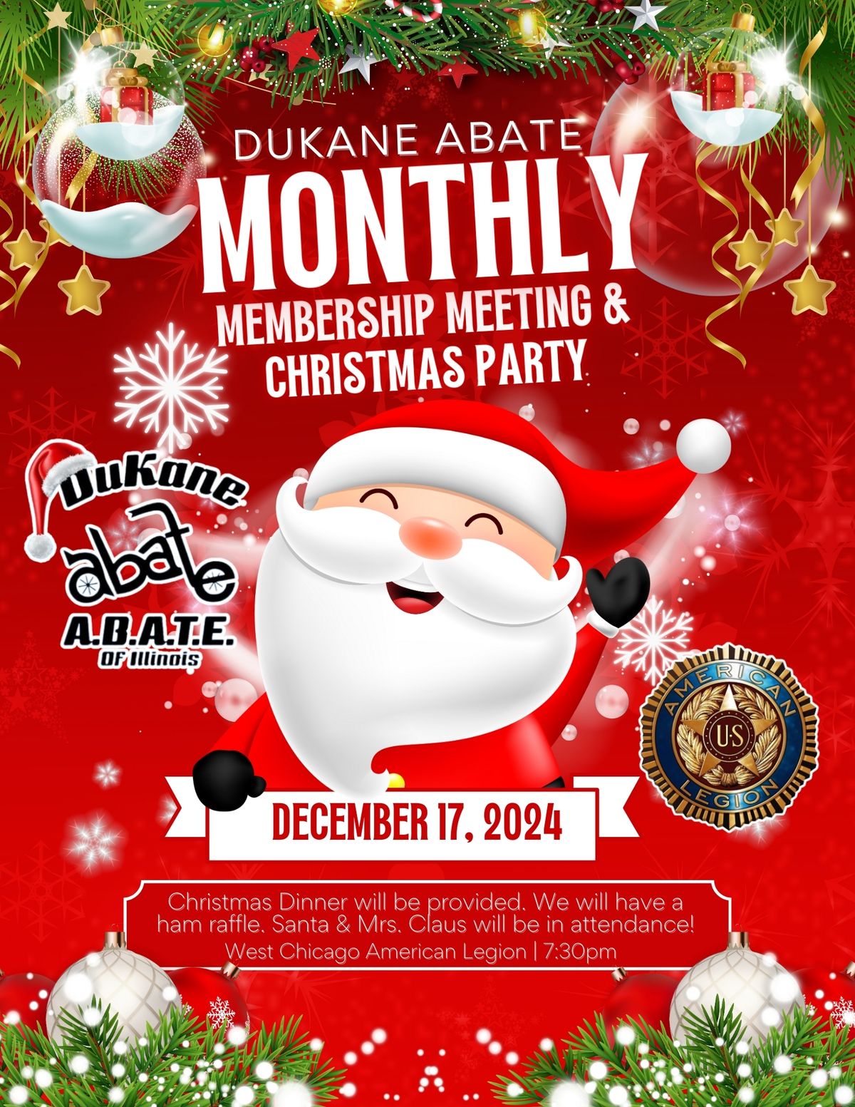 DuKane ABATE Monthly Membership Meeting & Christmas Party