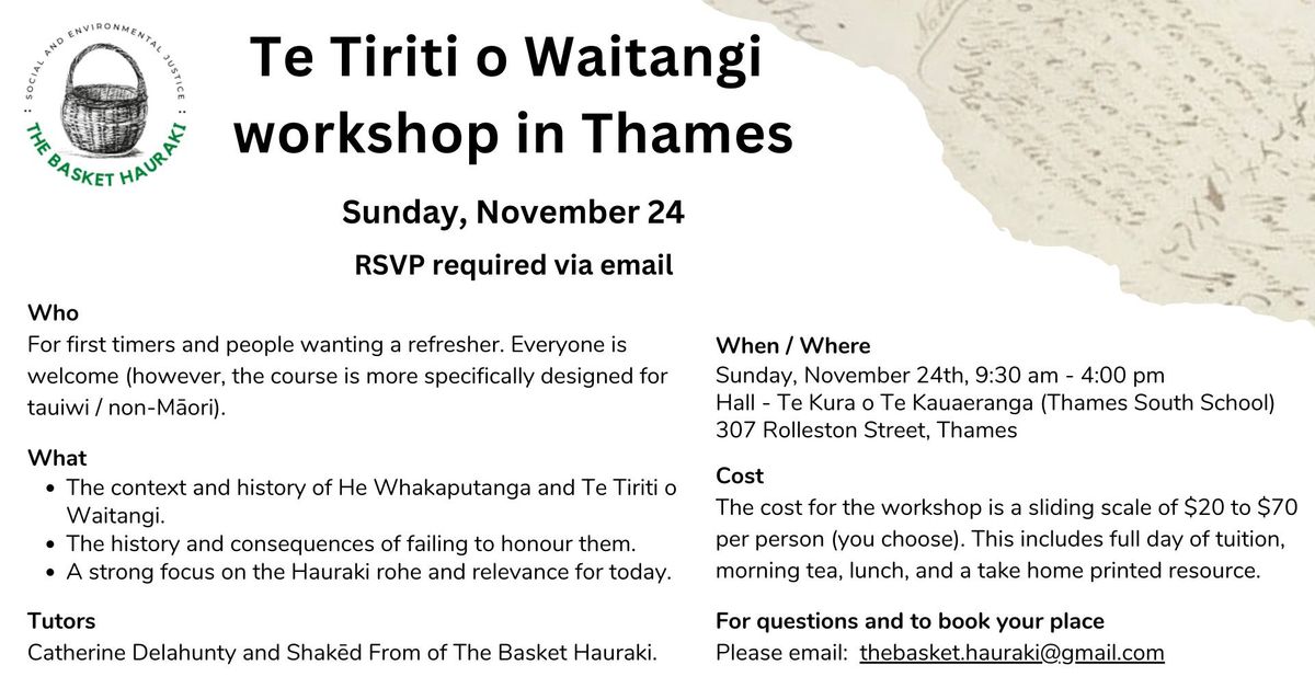 Te Tiriti o Waitangi Workshop in Thames