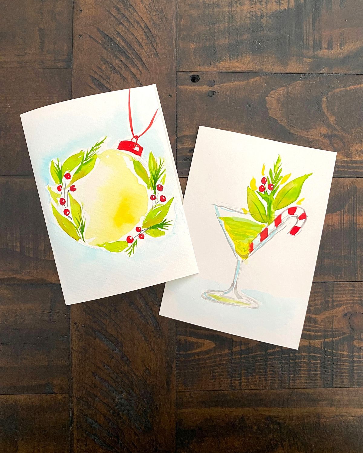 Watercolour and Wine Night in Dunedin - Christmas Cards