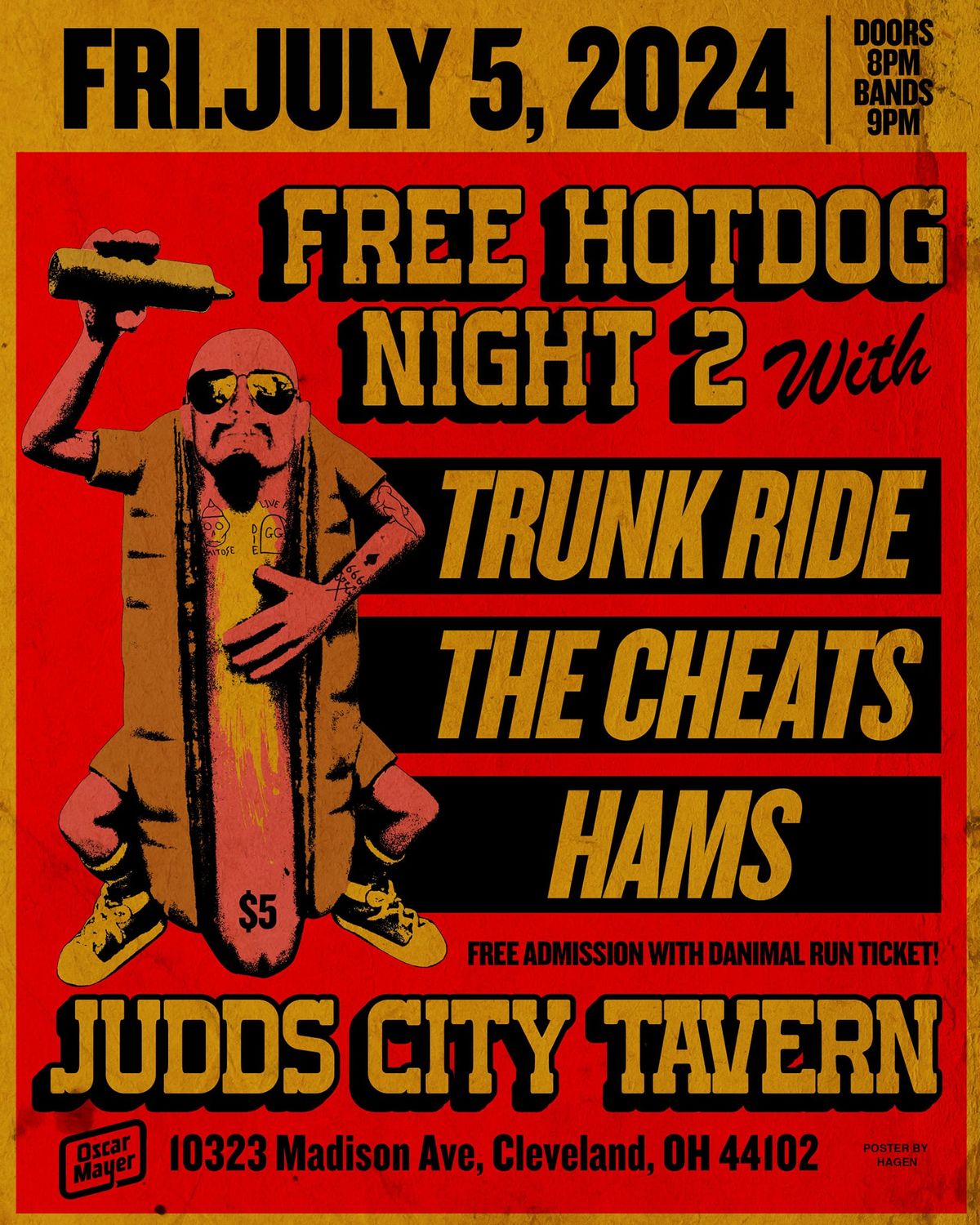 2nd Annual Free hot dog night at Judds City Tavern! featuring Trunk Ride, The Cheats, Hams
