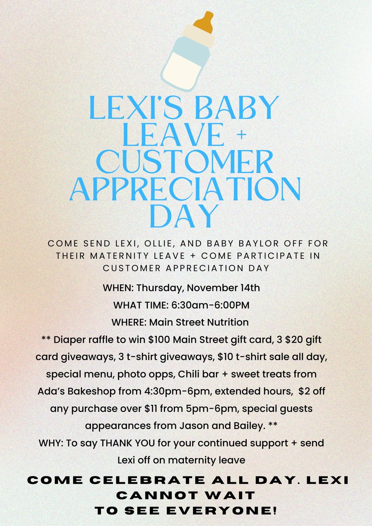 LEXI\u2019S BABY LEAVE + CUSTOMER APPRECIATION DAY