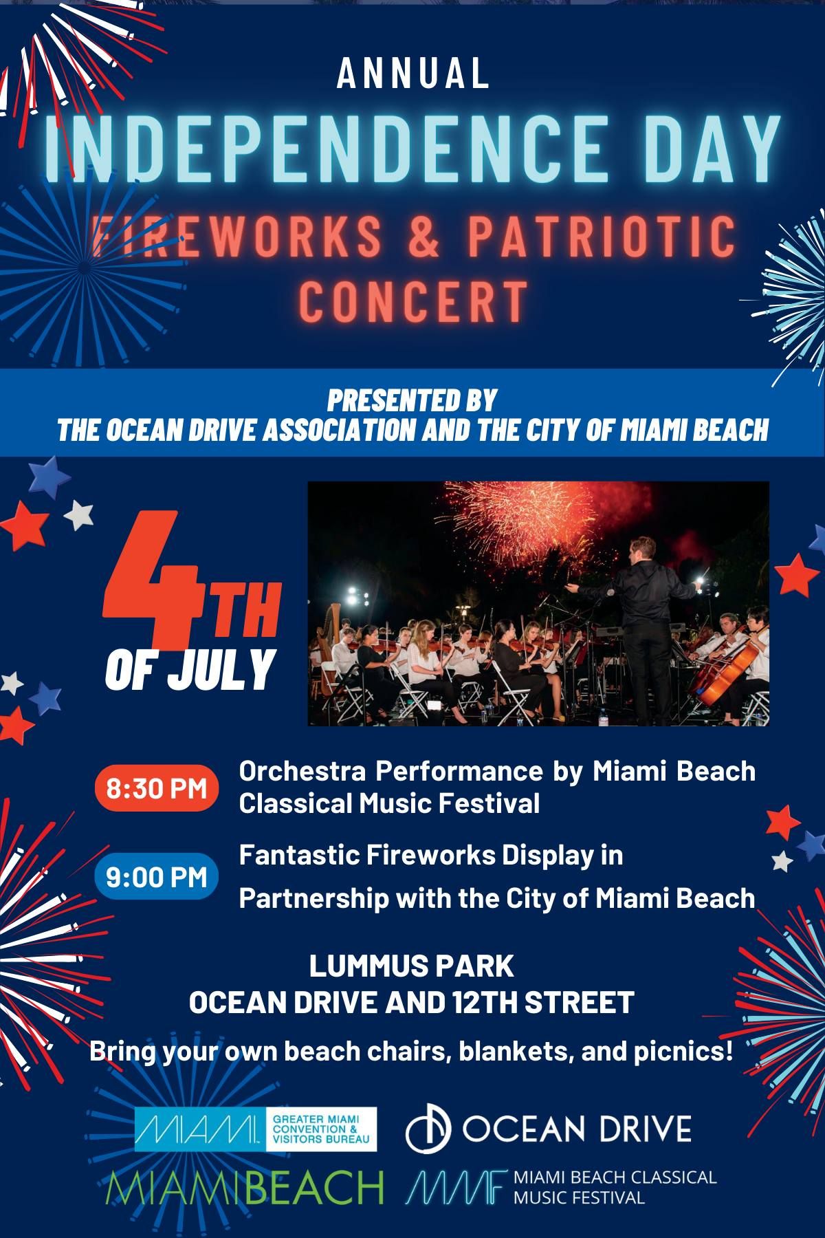 Independence Day Fireworks and Concert on Ocean Drive!