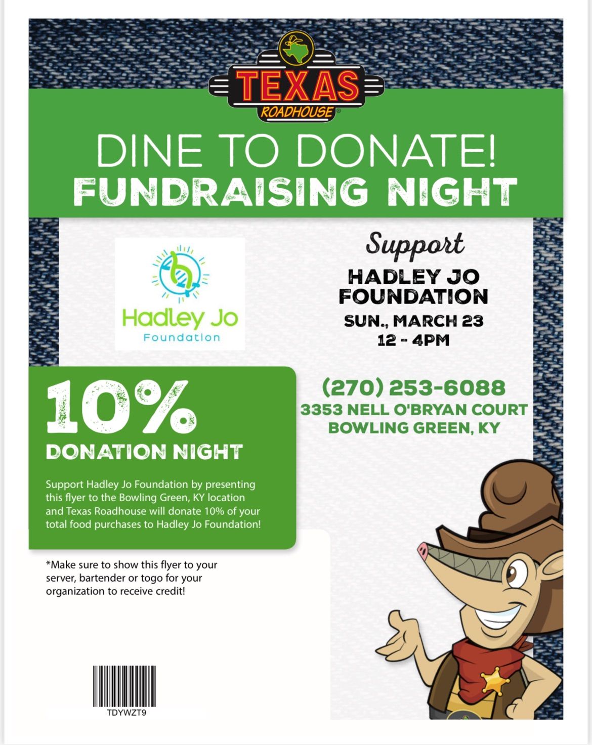 Dine To Donate Fundraising Night at Texas Roadhouse 