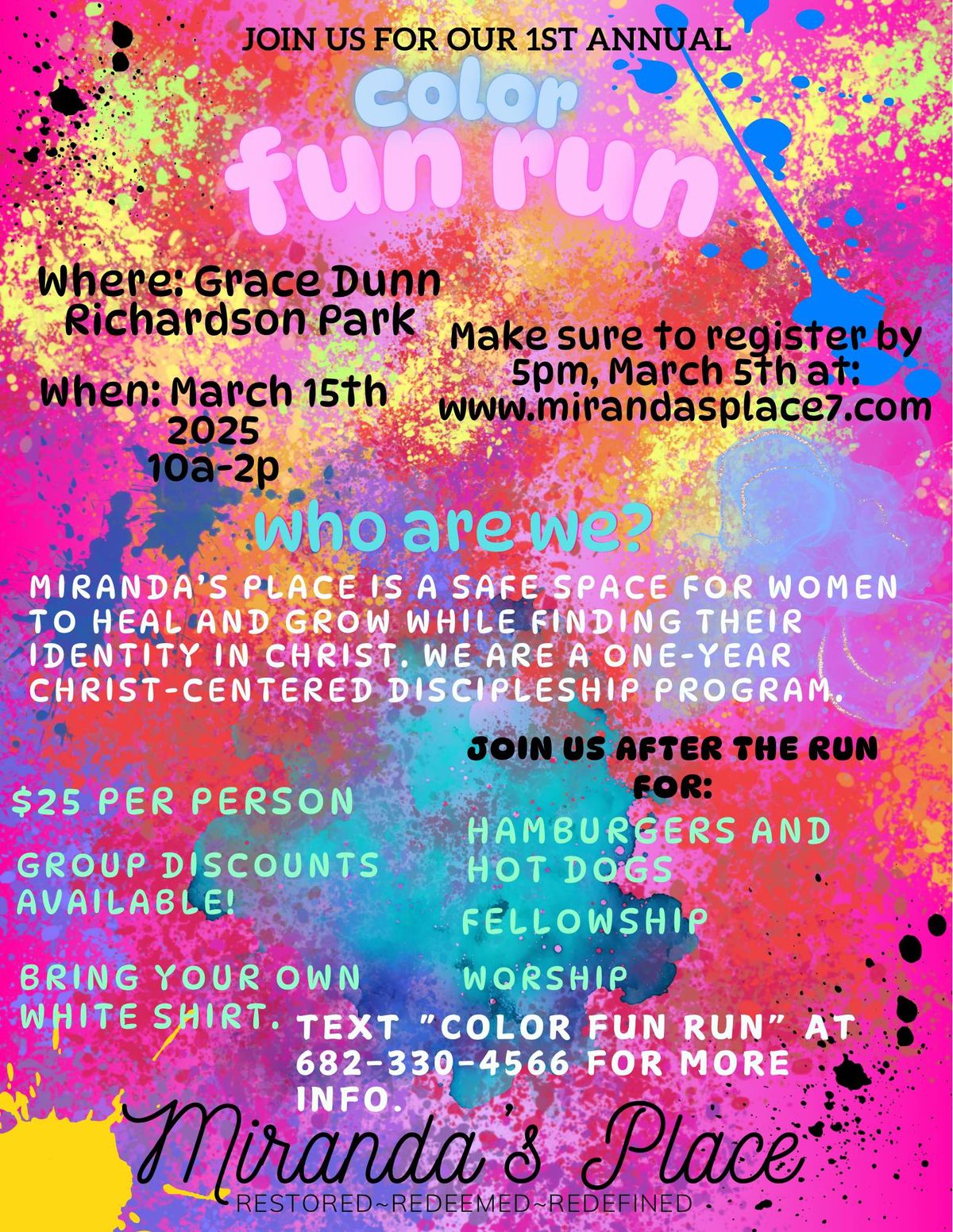 Miranda\u2019s Place 1st Annual Color Fun Run 