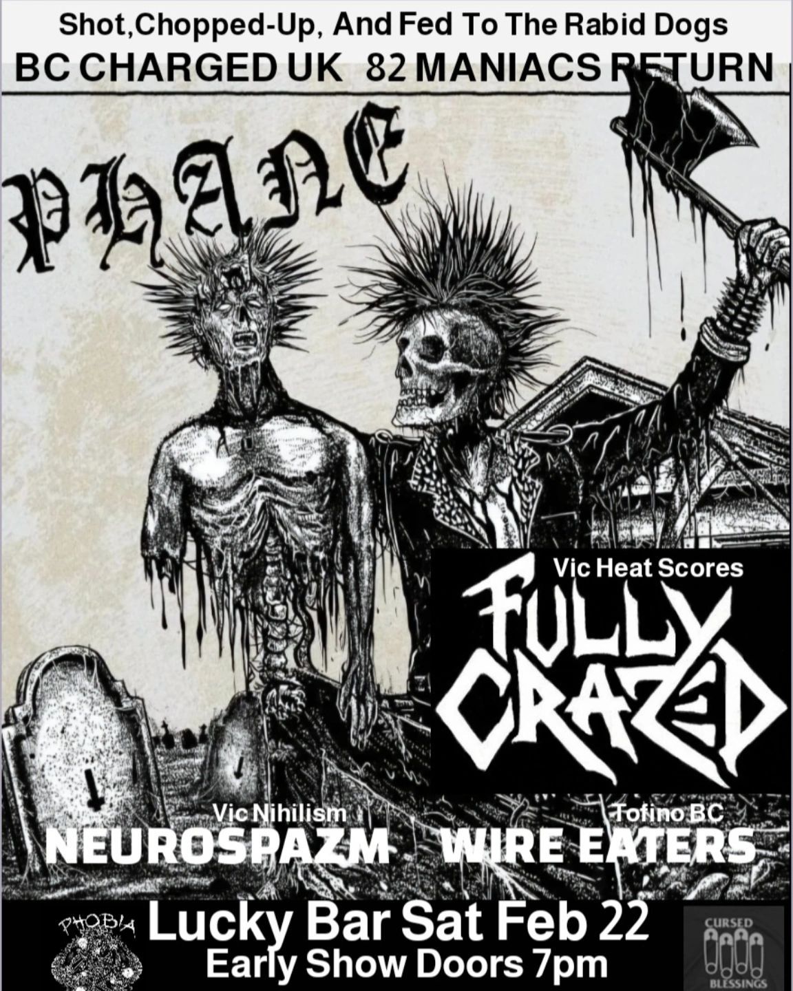 PHANE,FULLY CRAZED,NEUROSPAZM,WIRE EATERS invade LUCKY BAR   