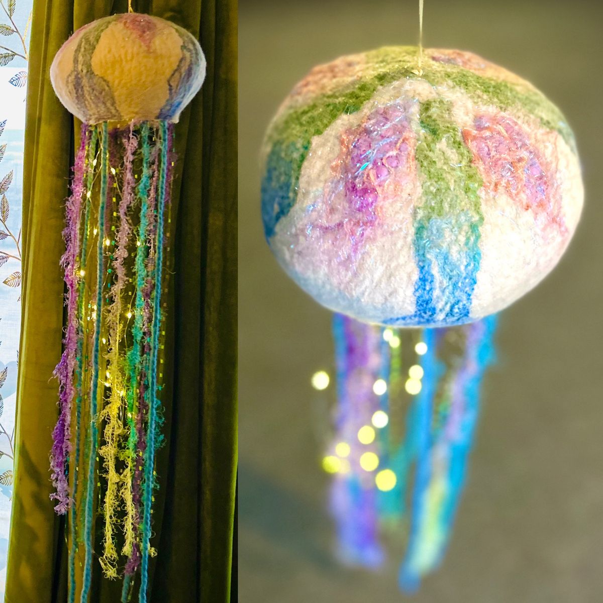 Wet Felting Jellyfish Lantern - $65