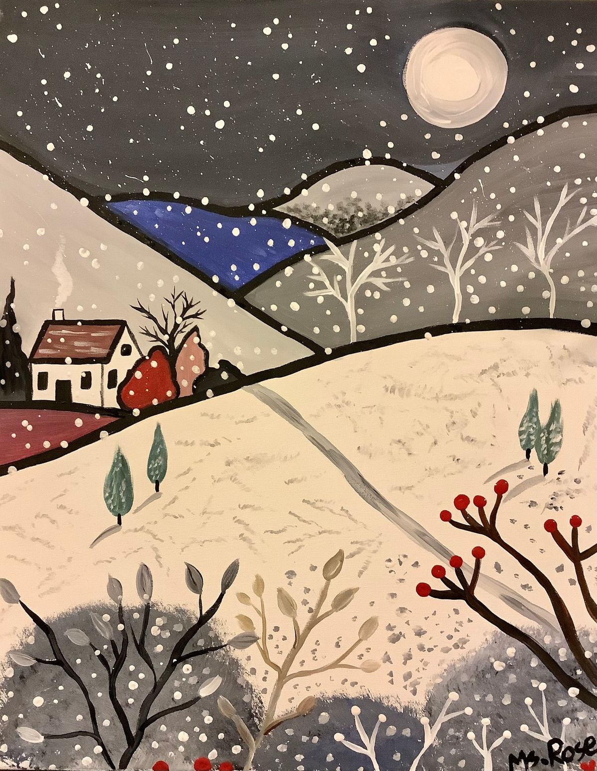 FAMILY-FRIENDLY PAINT DAY (6+ yrs.): "Snowy Hills"