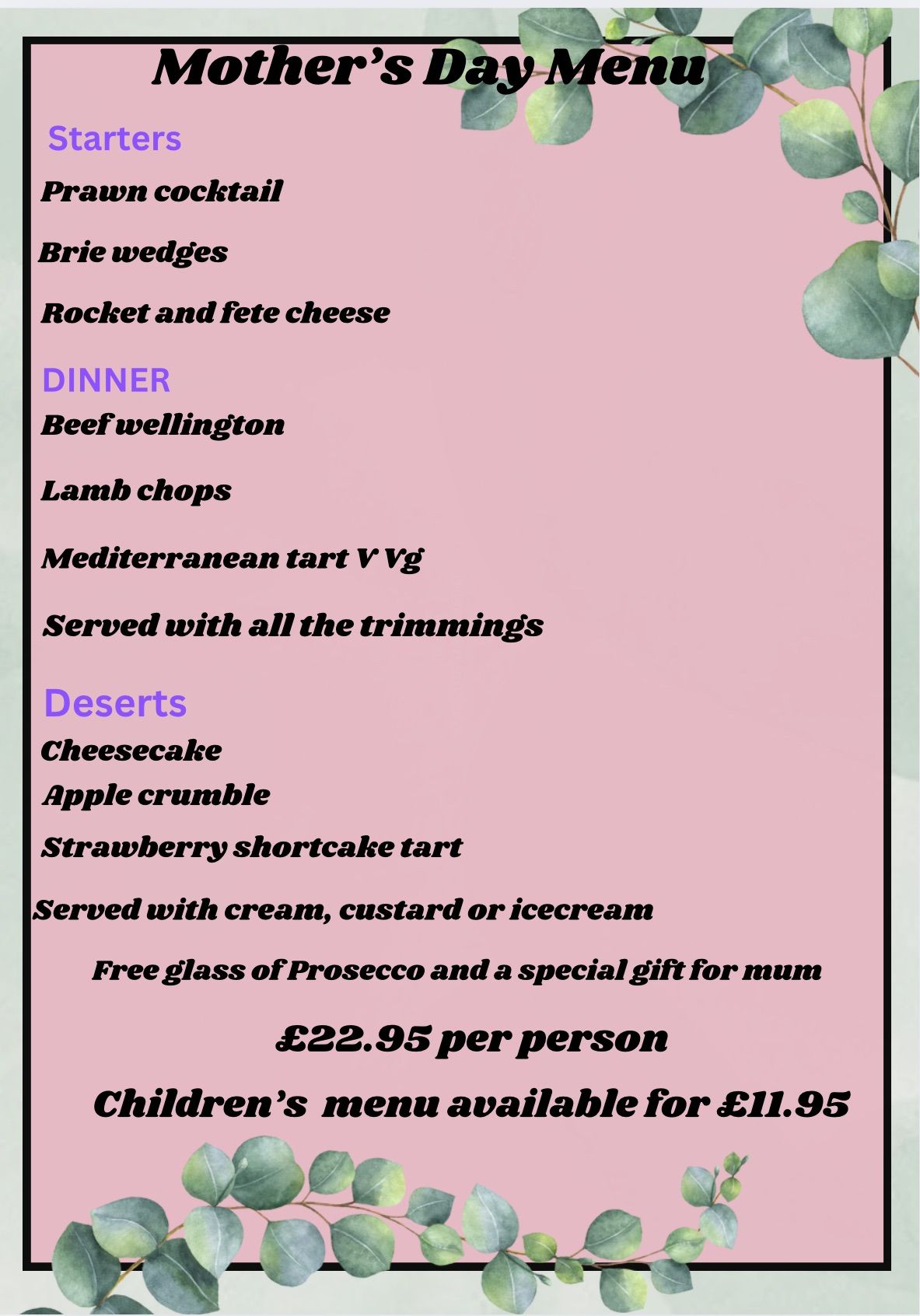 Mother's Day Menu