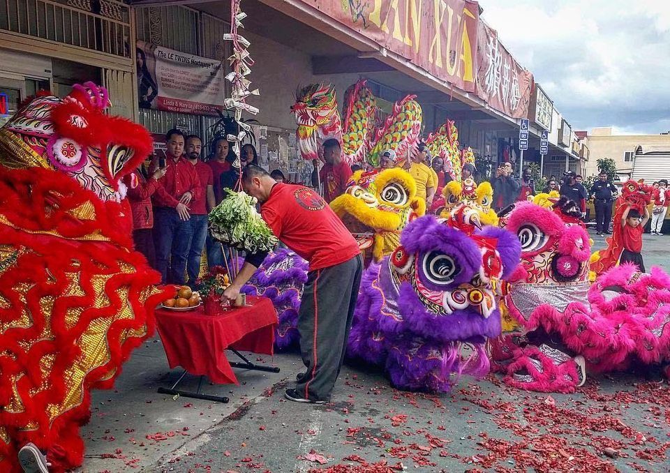 Annual Lunar New Year Lion Dance and Firecracker show at Vien Dong 4 Supermarket