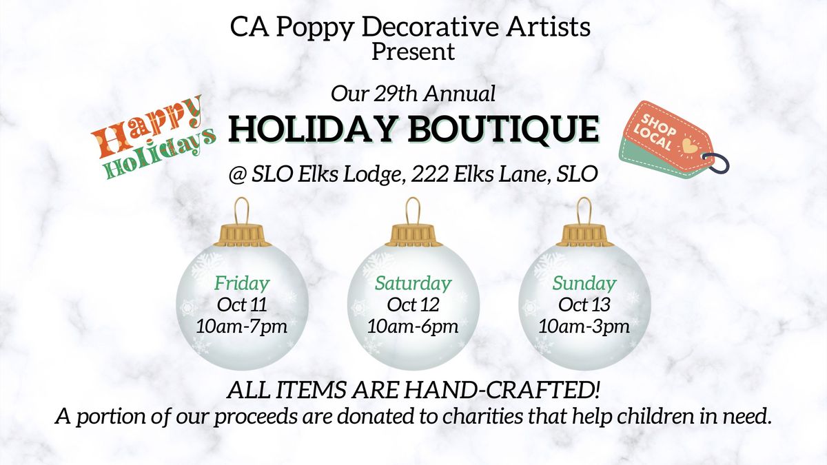 HOLIDAY BOUTIQUE ~ Oct 11-13, 2024