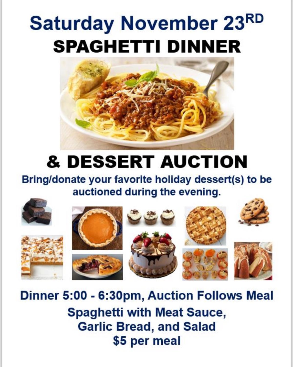 Spaghetti Dinner and Dessert Auction