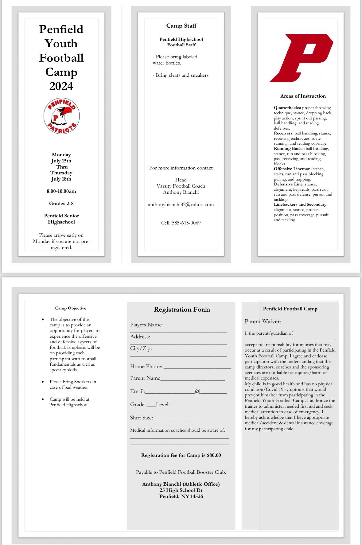 2024 Penfield Youth Football Camp Registration