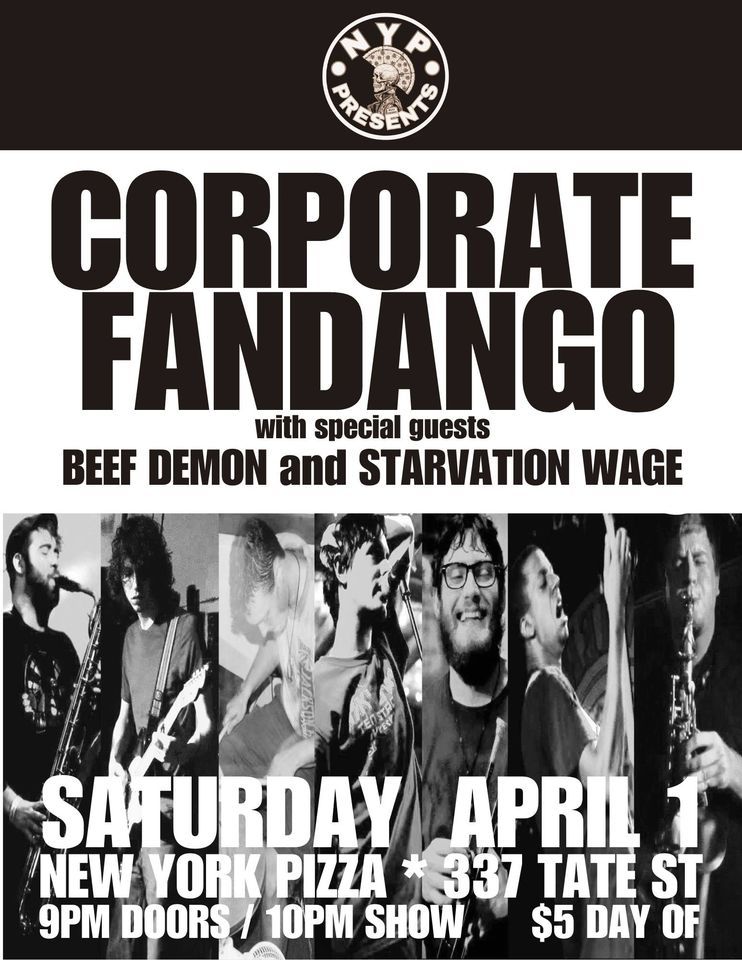 PUNK ROCK PIZZA PARTY with CORPORATE FANDANGO and special guests BEEF DEMON and STARVATION WAGE