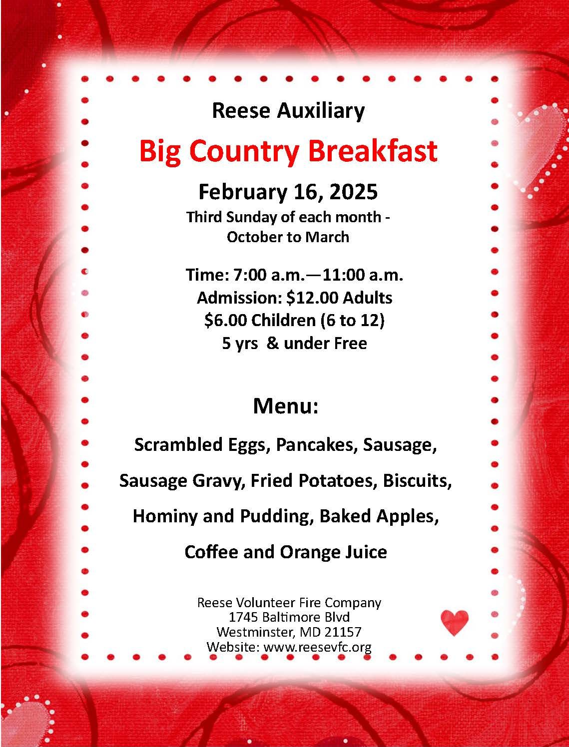 February's RVFC Auxiliary Big Country Breakfast 