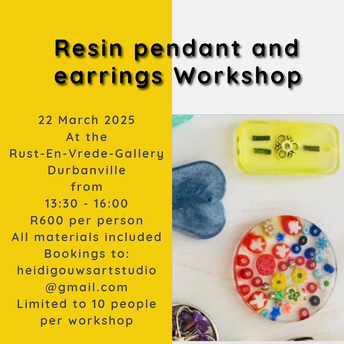 Epoxy resin and Eco resin jewellery Workshop 