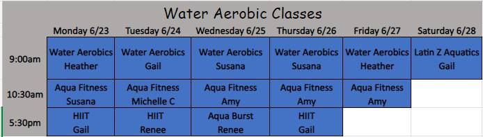 Water Group Exercise Instructor Schedule