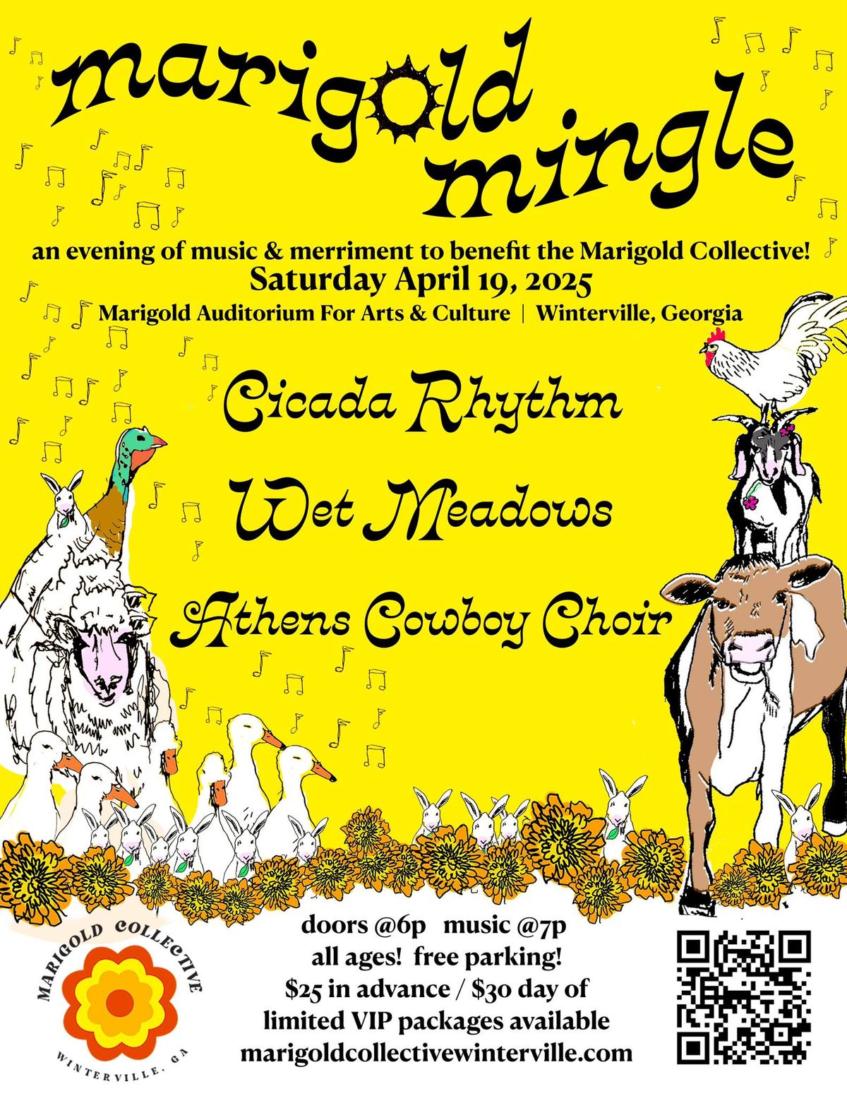 Marigold Mingle at the Marigold Auditorium feat. Cicada Rhythm, Wet Meadows & Athens Cowboy Choir! 