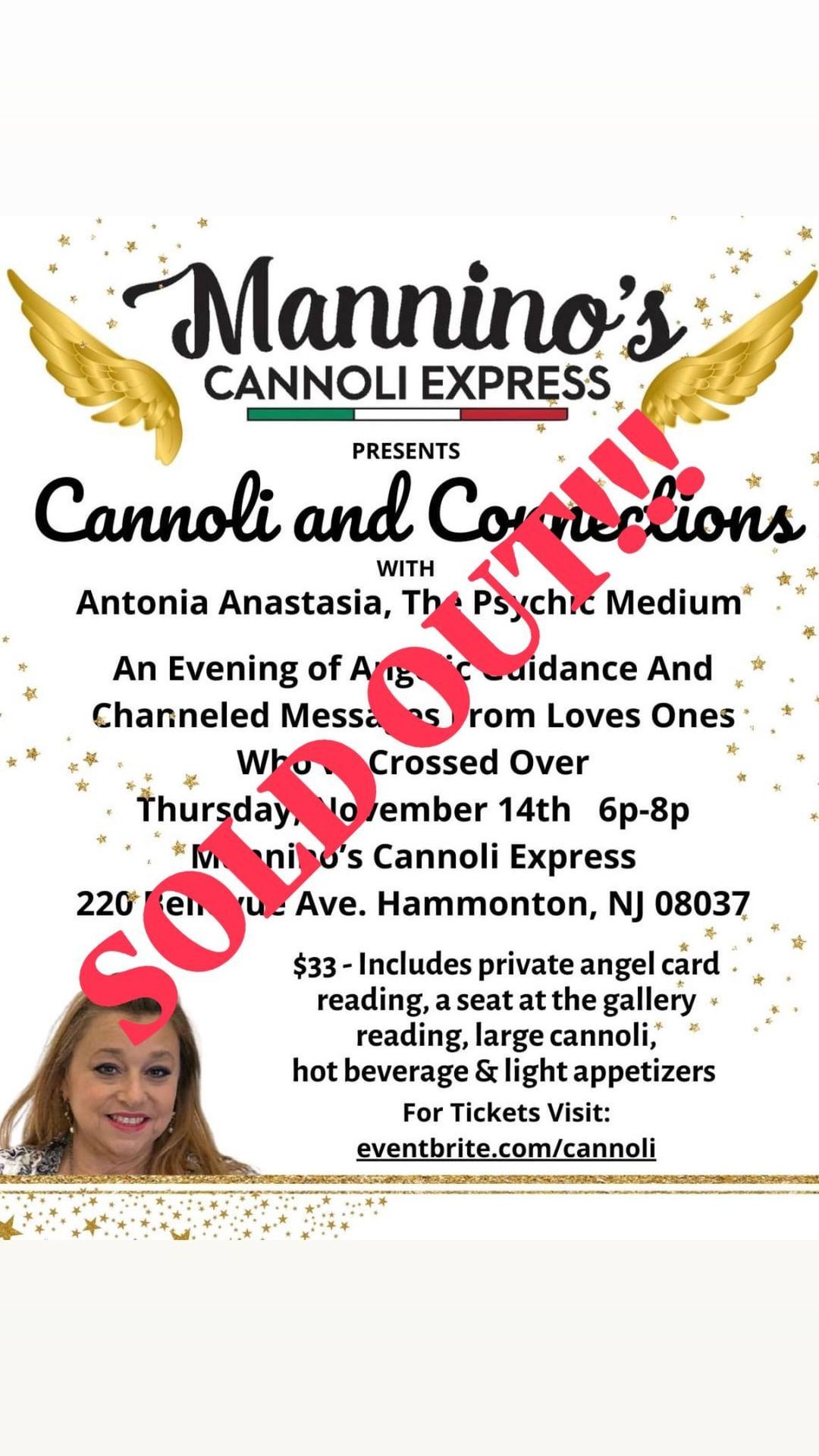 SOLD OUT!!! 11\/14 Cannoli & Connections with Antonia The Medium