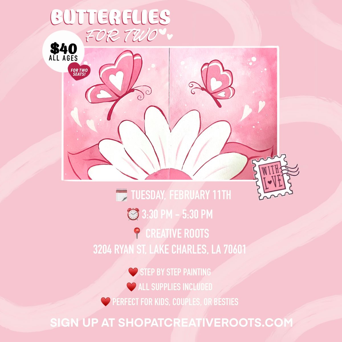 Butterflies for Two | Valentine\u2019s Themed Painting Class \u029a\u0457\u025e \u2727\uff65\uff9f: *