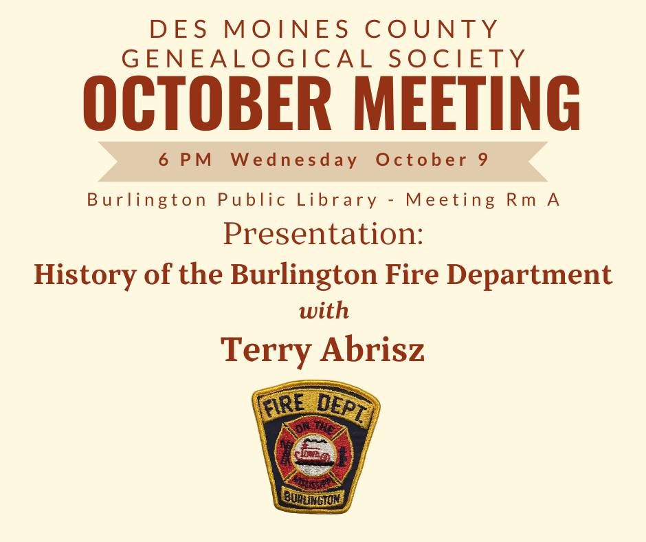 October meeting of the Des Moines County Genealogical Society