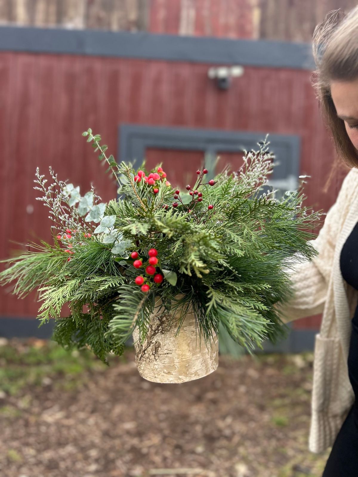 Fresh Evergreen Holiday Centerpiece with Flowerfield Farmstead