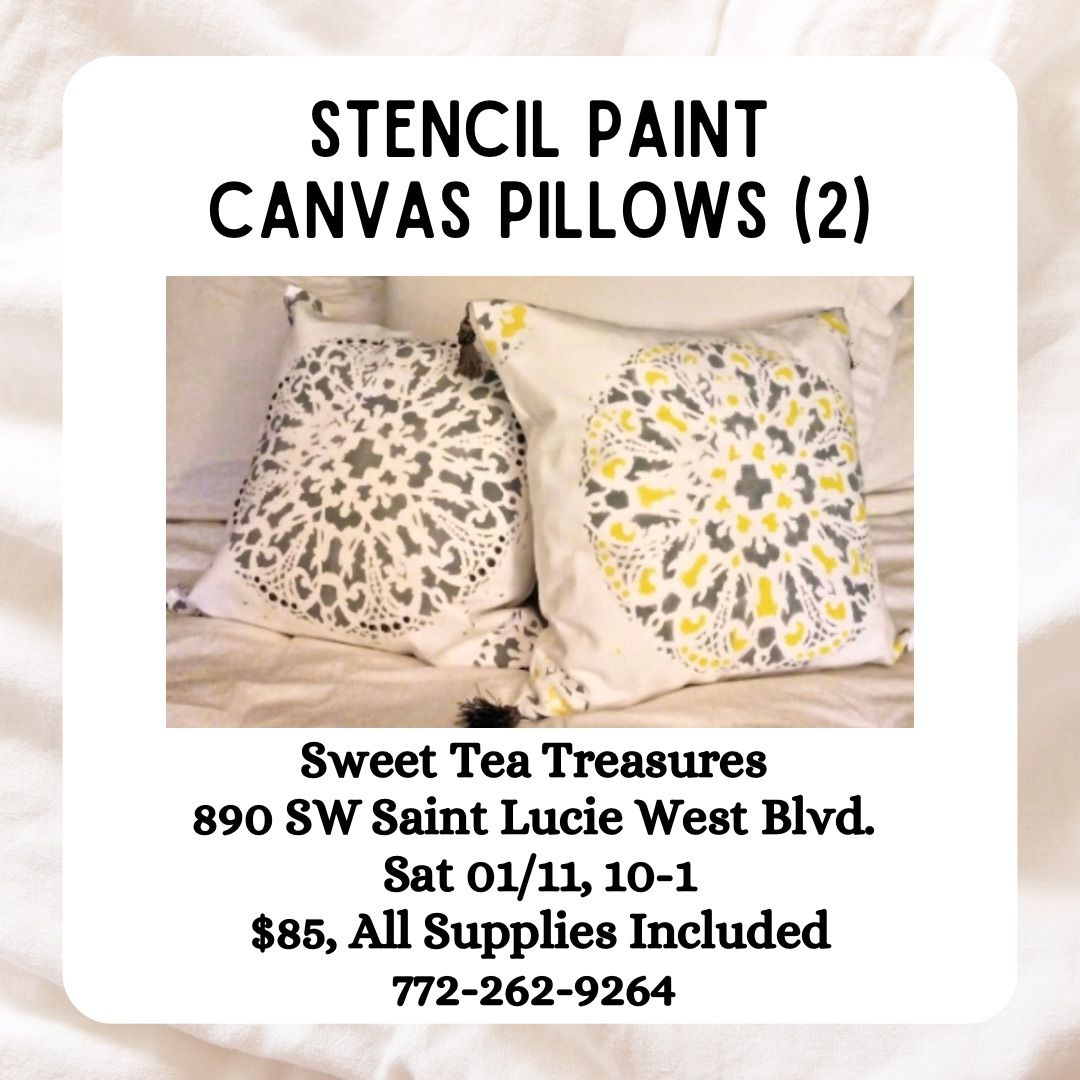 2 Stencil Paint Canvas Pillows 