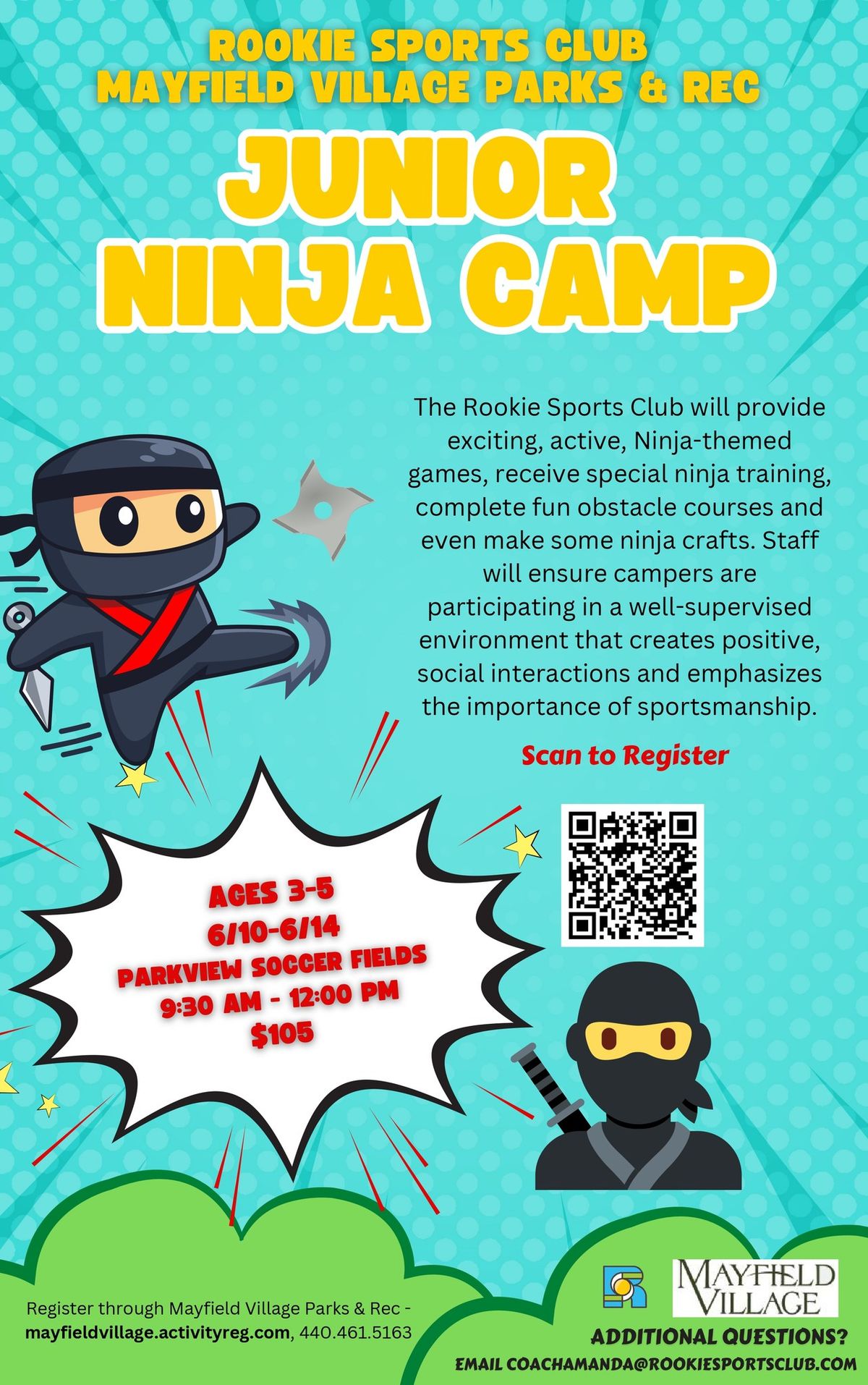 ROOKIE SPORTS CLUB SUMMER CAMPS - JUNIOR NINJA CAMP (Ages 3-5)